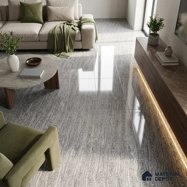 Marble Double Charge Wall & Floor Tile TL 05557 B Grey 4 ft x 2 ft Glossy Finish Vitrified Tile - 9 mm | Suitable For Living Room, Bedroom, Dining