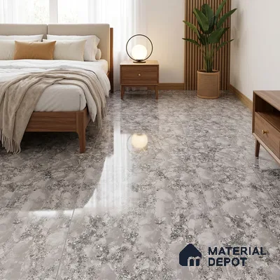Marble Floor & Wall Double Charge Tile | TL 05558 Smoke Ash 4 ft x 2 ft Glossy Finish Vitrified Tile | Suitable For Living Room, Bedroom, Kitchen