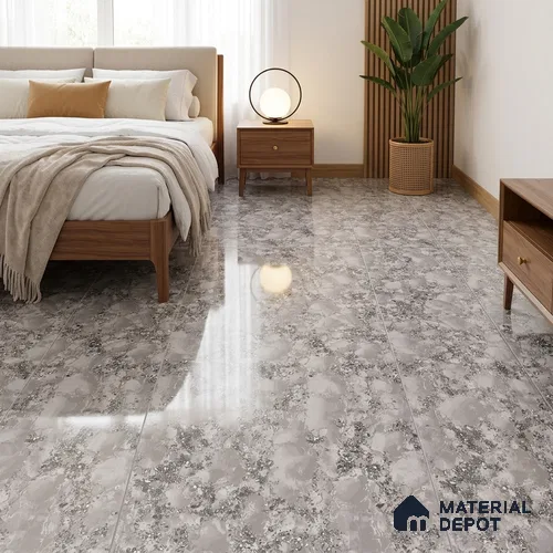 Marble Floor & Wall Double Charge Tile | TL 05558 Smoke Ash 4 ft x 2 ft Glossy Finish Vitrified Tile | Suitable For Living Room, Bedroom, Kitchen