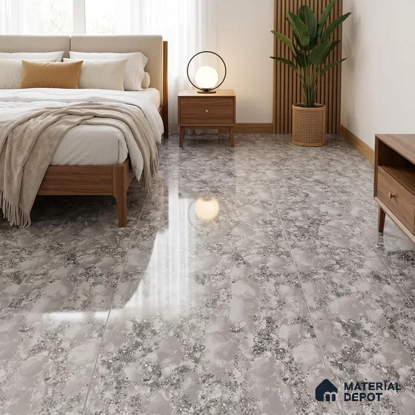 Marble Floor & Wall Double Charge Tile | TL 05558 Smoke Ash 4 ft x 2 ft Glossy Finish Vitrified Tile | Suitable For Living Room, Bedroom, Kitchen
