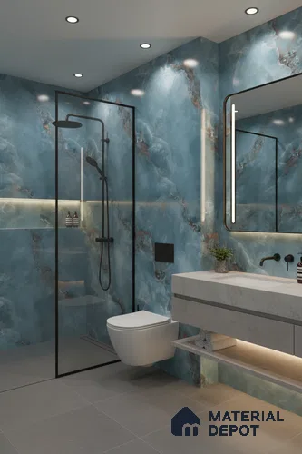 Marble Floor & Wall Tile TL 05574 Aqua Onyx Viser 4 ft x 2 ft Glossy Finish Vitrified Tile - 9 mm (Random 4)