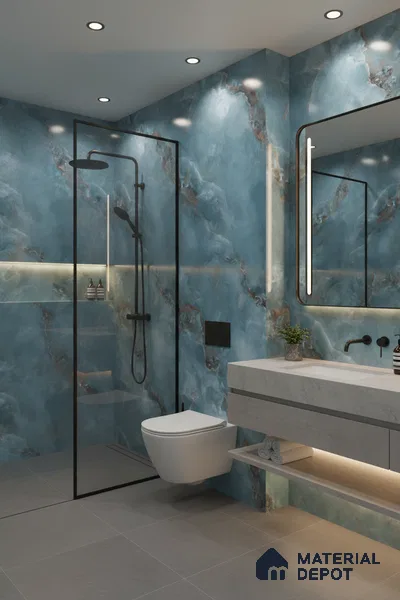 Marble Floor & Wall Tile TL 05574 Aqua Onyx Viser 4 ft x 2 ft Glossy Finish Vitrified Tile - 9 mm (Random 4)