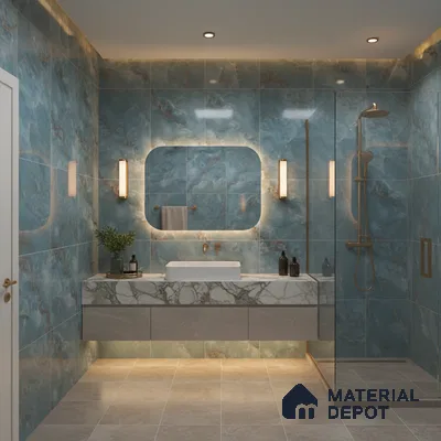 Marble Floor & Wall Tile TL 05574 Aqua Onyx Viser 4 ft x 2 ft Glossy Finish Vitrified Tile - 9 mm (Random 4)