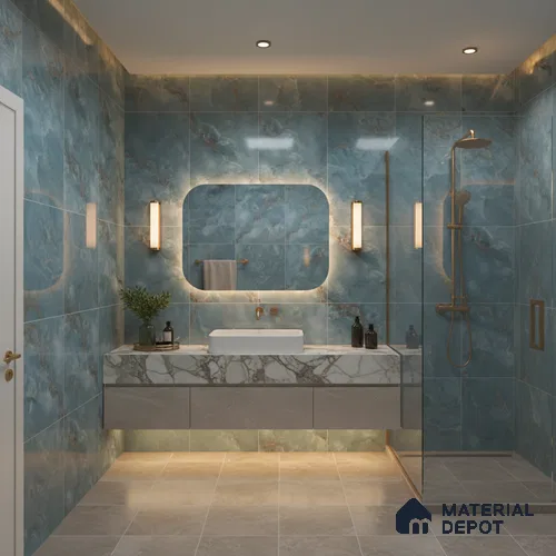 Marble Onyx Wall & Floor Tile TL 05574 Sea Teal 4 ft x 2 ft Glossy Finish Vitrified Tile - 9 mm | 4 Random Designs | Suitable For Living Room, Bedroom, Dining