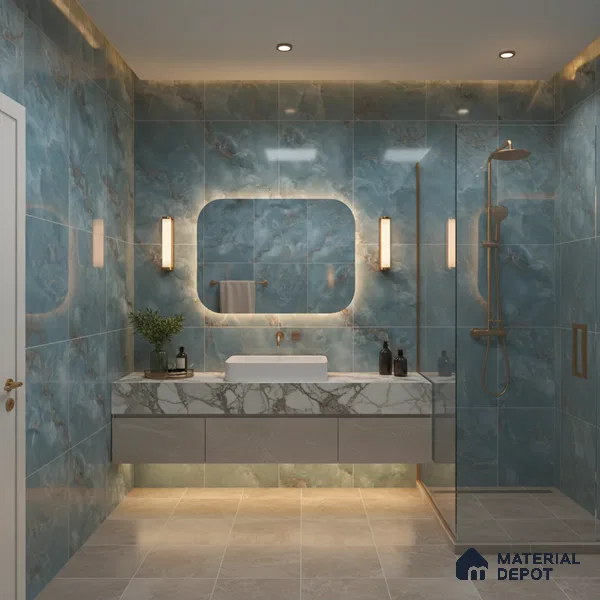 Marble Floor & Wall Tile TL 05574 Aqua Onyx Viser 4 ft x 2 ft Glossy Finish Vitrified Tile - 9 mm (Random 4)