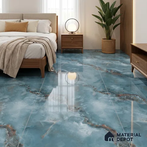 Marble Floor & Wall Tile TL 05574 Aqua Onyx Viser 4 ft x 2 ft Glossy Finish Vitrified Tile - 9 mm (Random 4)