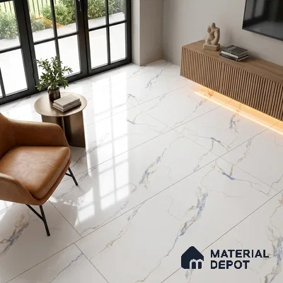 Marble Statuario Wall & Floor Tile TL 05575 Off-White 4 ft x 2 ft Glossy Finish Vitrified Tile - 9 mm | 4 Random Designs | Suitable For Living Room, Bedroom, Dining
