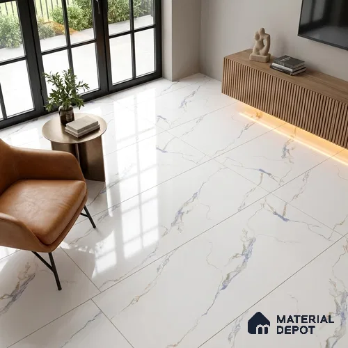 Marble Statuario Wall & Floor Tile TL 05575 Off-White 4 ft x 2 ft Glossy Finish Vitrified Tile - 9 mm | 4 Random Designs | Suitable For Living Room, Bedroom, Dining