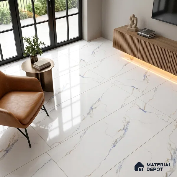 Marble Statuario Wall & Floor Tile TL 05575 Off-White 4 ft x 2 ft Glossy Finish Vitrified Tile - 9 mm | 4 Random Designs | Suitable For Living Room, Bedroom, Dining