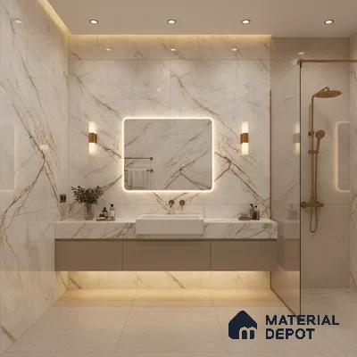 Budget Friendly Marble Floor & Wall Tile Value For Money TL 05576 Bianco Lizent 4 ft x 2 ft - Vitrified Glossy Finish -9 mm | 4 Random Design | Suitable for Living Room, Bedroom & Bathroom