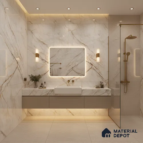 Budget Friendly Marble Floor & Wall Tile Value For Money TL 05576 Bianco Lizent 4 ft x 2 ft - Vitrified Glossy Finish -9 mm | 4 Random Design | Suitable for Living Room, Bedroom & Bathroom