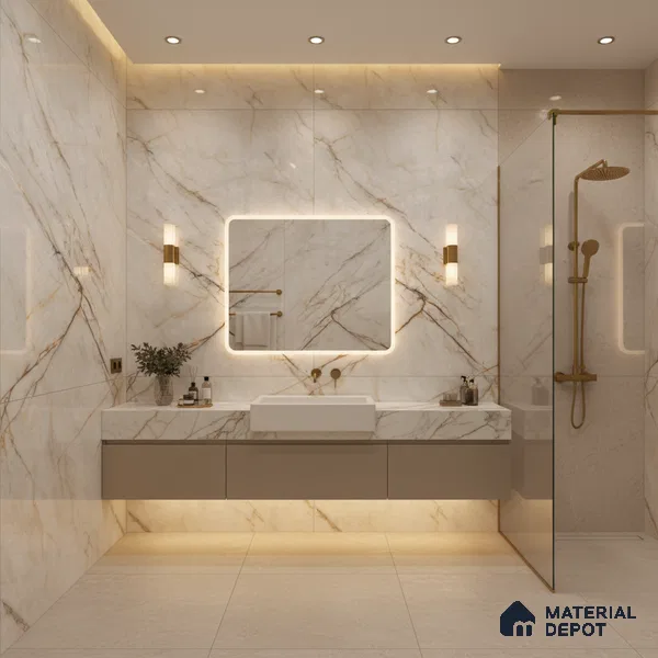 Budget Friendly Marble Floor & Wall Tile Value For Money TL 05576 Bianco Lizent 4 ft x 2 ft - Vitrified Glossy Finish -9 mm | 4 Random Design | Suitable for Living Room, Bedroom & Bathroom