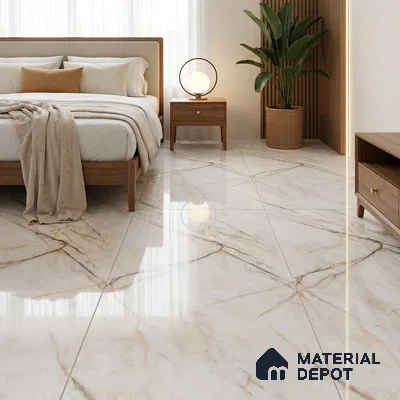 Budget Friendly Marble Floor & Wall Tile Value For Money TL 05576 Bianco Lizent 4 ft x 2 ft - Vitrified Glossy Finish -9 mm | 4 Random Design | Suitable for Living Room, Bedroom & Bathroom