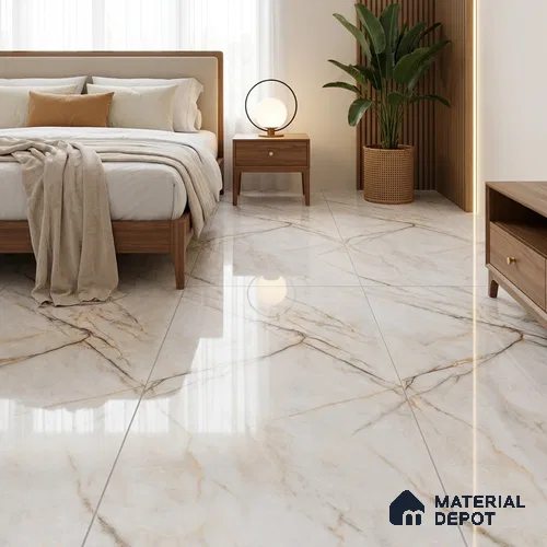 Budget Friendly Marble Floor & Wall Tile Value For Money TL 05576 Bianco Lizent 4 ft x 2 ft - Vitrified Glossy Finish -9 mm | 4 Random Design | Suitable for Living Room, Bedroom & Bathroom