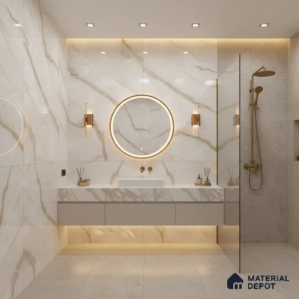 Budget Friendly Marble Floor & Wall Tile Value For Money TL 05577 Crema Alicant 4 ft x 2 ft - Vitrified Glossy Finish -9 mm | 4 Random Design | Suitable for Living Room, Bedroom & Bathroom