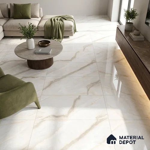 Budget Friendly Marble Onyx Wall & Floor Value For Money Tile TL 05577 Ivory Pearl 4 ft x 2 ft Glossy Finish Vitrified Tile - 9 mm | 4 Random Designs | Suitable For Living Room, Bedroom, Dining