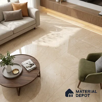 Budget Friendly Marble Endless Wall & Floor Value For Money Tile TL 05579 Sand Beige 4 ft x 2 ft Glossy Finish Vitrified Tile - 9 mm | 4 Random Designs | Suitable For Living Room, Bedroom, Dining