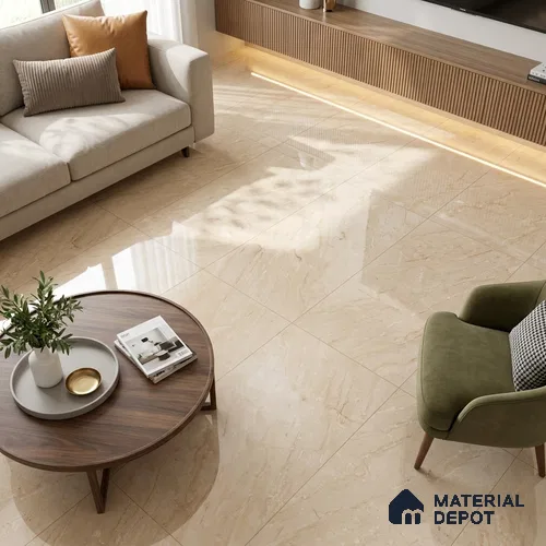 Budget Friendly Marble Endless Wall & Floor Value For Money Tile TL 05579 Sand Beige 4 ft x 2 ft Glossy Finish Vitrified Tile - 9 mm | 4 Random Designs | Suitable For Living Room, Bedroom, Dining