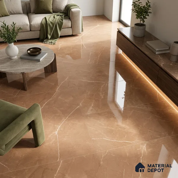 Budget Friendly Marble Armani Brown Wall & Floor Value For Money Tile TL 05580 Oak Brown 4 ft x 2 ft Glossy Finish Vitrified Tile - 9 mm | Suitable For Living Room, Bedroom, Dining