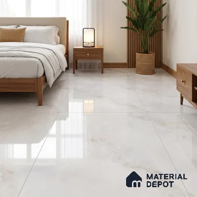 Budget Friendly Marble Floor & Wall Tile Value For Money TL 05582 White Onyx Viser 4 ft x 2 ft - Vitrified Glossy Finish -9 mm | Suitable for Living Room,Bedroom & Bathroom