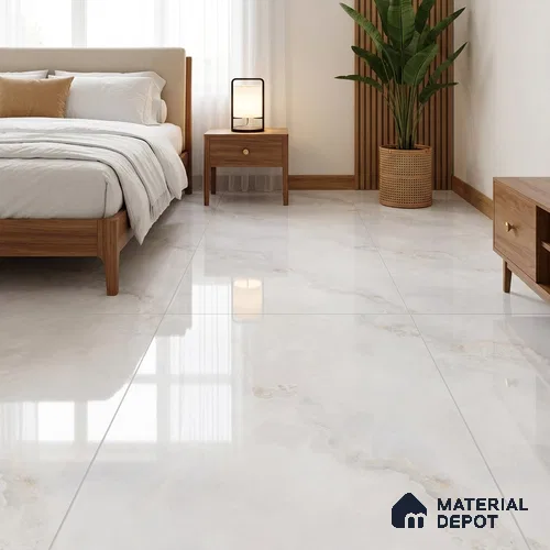 Budget Friendly Marble Floor & Wall Tile Value For Money TL 05582 White Onyx Viser 4 ft x 2 ft - Vitrified Glossy Finish -9 mm | Suitable for Living Room,Bedroom & Bathroom