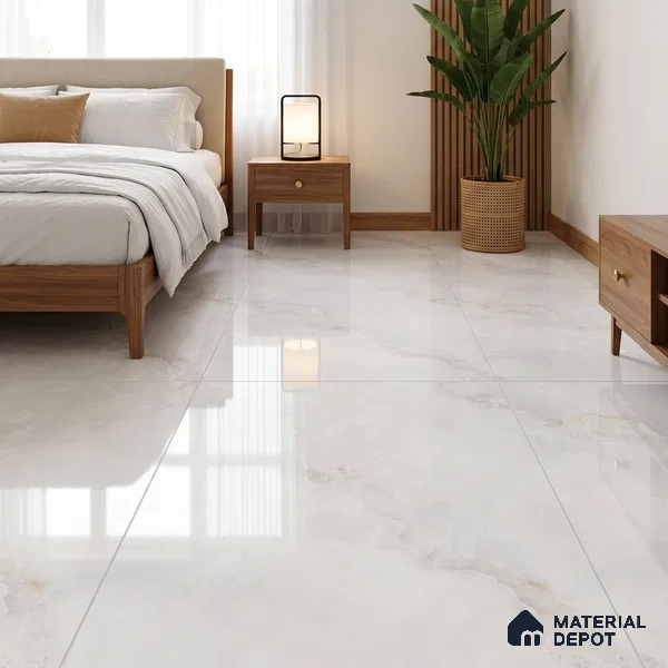 Budget Friendly Marble Floor & Wall Tile Value For Money TL 05582 White Onyx Viser 4 ft x 2 ft - Vitrified Glossy Finish -9 mm | Suitable for Living Room,Bedroom & Bathroom