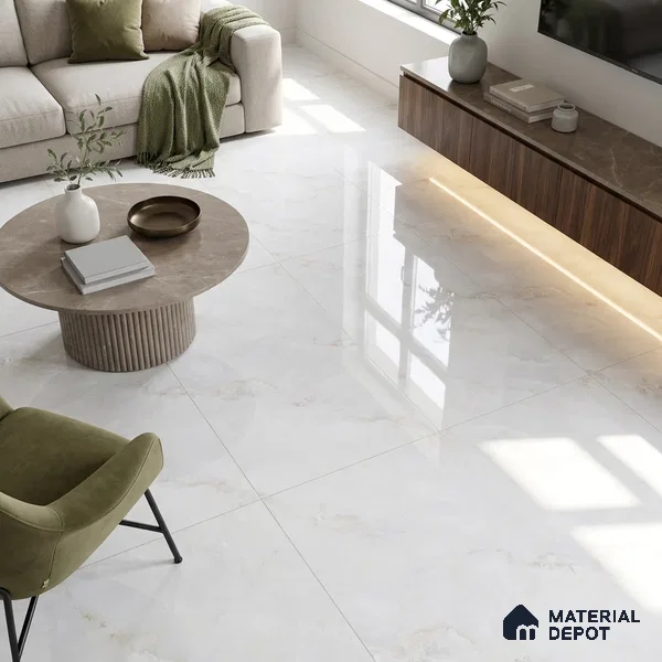 Budget Friendly Marble Onyx Wall & Floor Value For Money Tile TL 05582 Off-White 4 ft x 2 ft Glossy Finish Vitrified Tile - 9 mm | Suitable For Living Room, Bedroom, Dining
