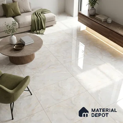 Budget Friendly Marble Onyx Wall & Floor Value For Money Tile TL 05584 Ivory Pearl 4 ft x 2 ft Glossy Finish Vitrified Tile - 9 mm | 4 Random Designs | Suitable For Living Room, Bedroom, Dining