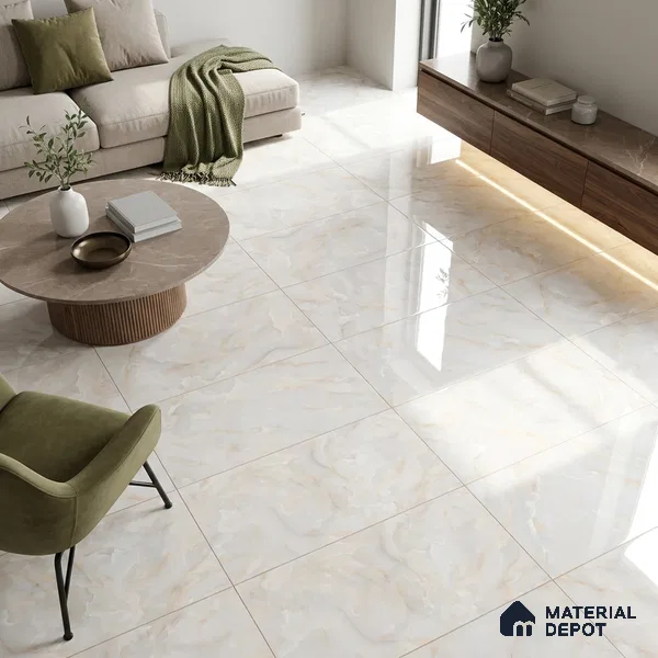 Budget Friendly Marble Onyx Wall & Floor Value For Money Tile TL 05584 Ivory Pearl 4 ft x 2 ft Glossy Finish Vitrified Tile - 9 mm | 4 Random Designs | Suitable For Living Room, Bedroom, Dining