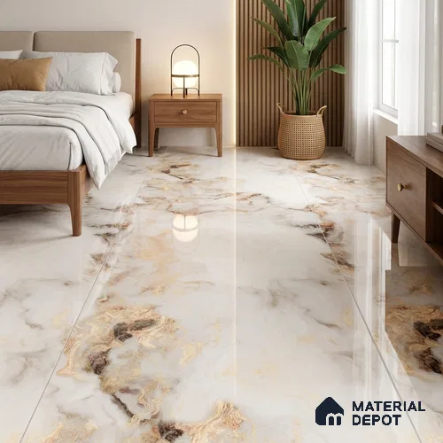 Marble Floor & Wall Tile TL 05585 Brown Olga 4 ft x 2 ft - Vitrified Glossy Finish -9 mm | Suitable for Living Room, Bedroom & Bathroom