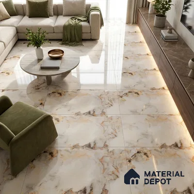 Marble Onyx Wall & Floor Tile TL 05585 Almond Cream 4 ft x 2 ft Glossy Finish Vitrified Tile - 9 mm | Suitable For Living Room, Bedroom, Dining
