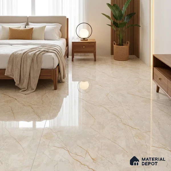 Budget Friendly Marble Floor & Wall Tile Value For Money TL 05589 Crema Allegra 4 ft x 2 ft - Vitrified Glossy Finish -9 mm | 4 Random Design | Suitable for Living Room, Bedroom & Bathroom
