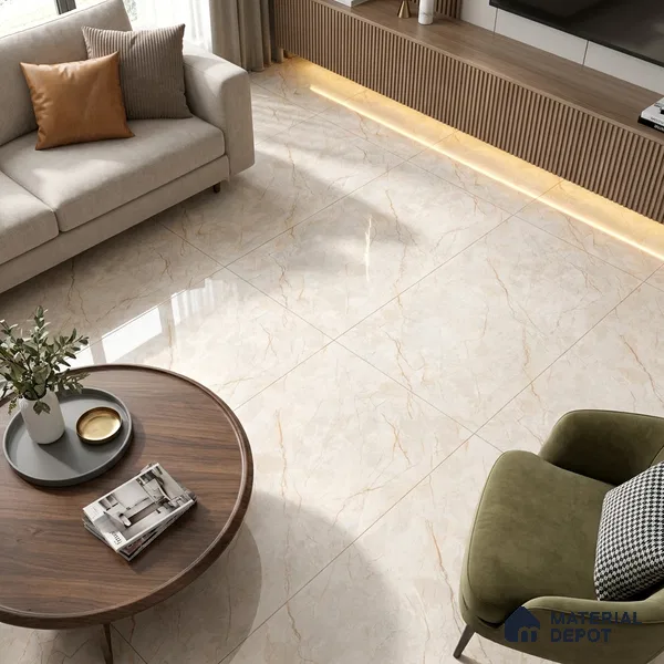 Budget Friendly Marble Crema Marfil Wall & Floor Value For Money Tile TL 05589 Almond Cream 4 ft x 2 ft Glossy Finish Vitrified Tile - 9 mm | 4 Random Designs | Suitable For Living Room, Bedroom, Dining