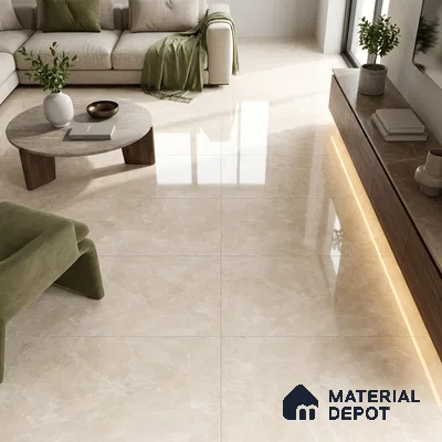 Budget Friendly Marble Crema Marfil Wall & Floor Value For Money Tile TL 05593 Almond Cream 4 ft x 2 ft Glossy Finish Vitrified Tile - 9 mm | Suitable For Living Room, Bedroom, Dining