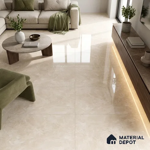 Budget Friendly Marble Crema Marfil Wall & Floor Value For Money Tile TL 05593 Almond Cream 4 ft x 2 ft Glossy Finish Vitrified Tile - 9 mm | Suitable For Living Room, Bedroom, Dining