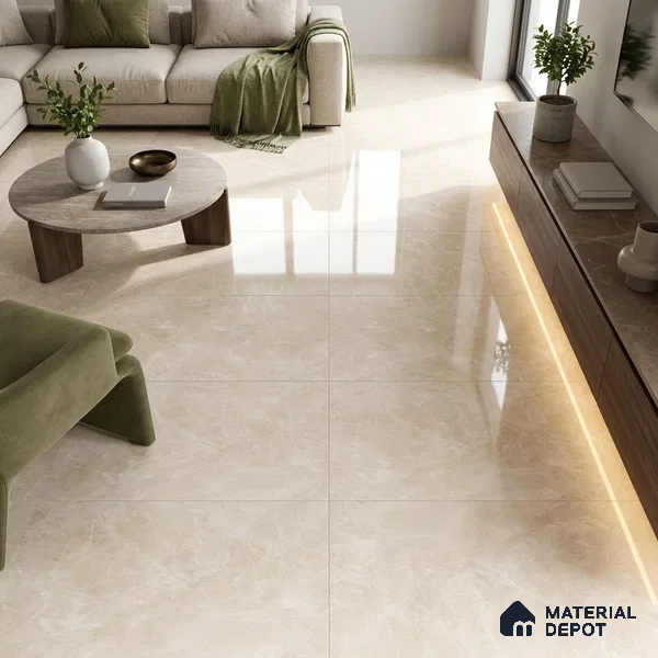 Budget Friendly Marble Crema Marfil Wall & Floor Value For Money Tile TL 05593 Almond Cream 4 ft x 2 ft Glossy Finish Vitrified Tile - 9 mm | Suitable For Living Room, Bedroom, Dining