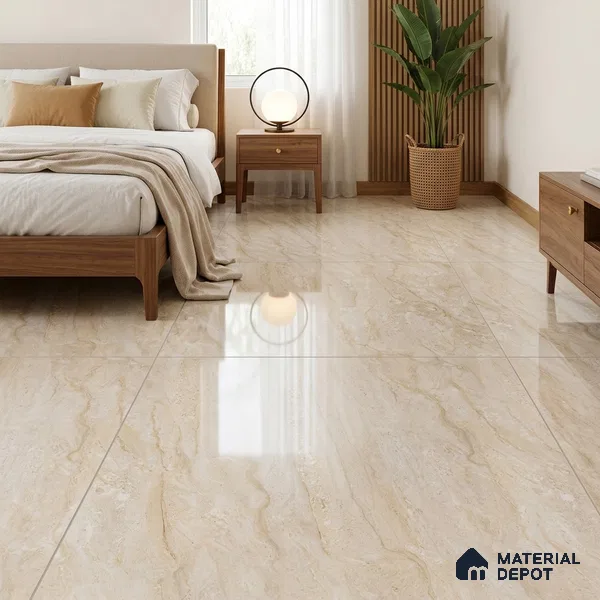 Budget Friendly Marble Floor & Wall Tile Value For Money TL 05594 Beige Sheltar 4 ft x 2 ft - Vitrified Glossy Finish -9 mm | 4 Random Design | Suitable for Living Room, Bedroom & Bathroom