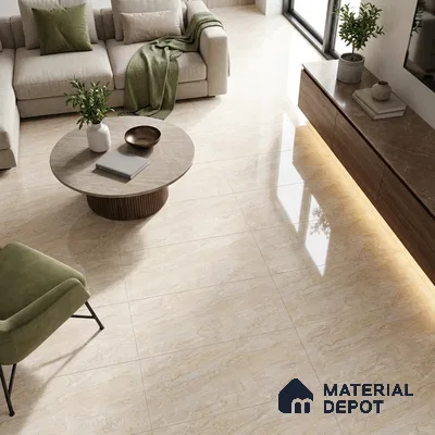 Budget Friendly Marble Wall & Floor Value For Money Tile TL 05594 Sand Beige 4 ft x 2 ft Glossy Finish Vitrified Tile - 9 mm | 4 Random Designs | Suitable For Living Room, Bedroom, Dining