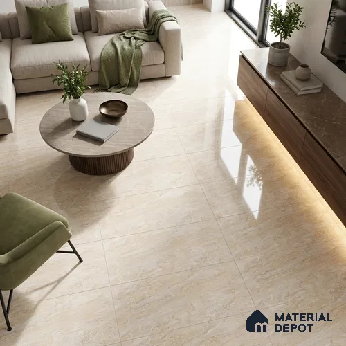 Budget Friendly Marble Wall & Floor Value For Money Tile TL 05594 Sand Beige 4 ft x 2 ft Glossy Finish Vitrified Tile - 9 mm | 4 Random Designs | Suitable For Living Room, Bedroom, Dining