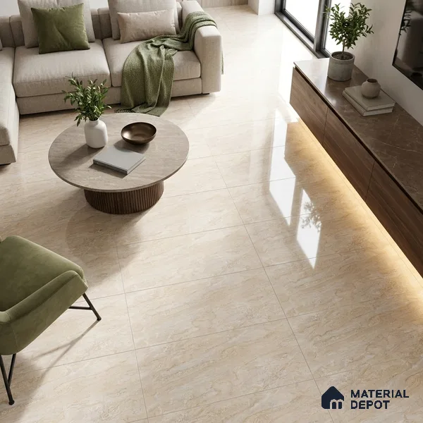 Budget Friendly Marble Wall & Floor Value For Money Tile TL 05594 Sand Beige 4 ft x 2 ft Glossy Finish Vitrified Tile - 9 mm | 4 Random Designs | Suitable For Living Room, Bedroom, Dining