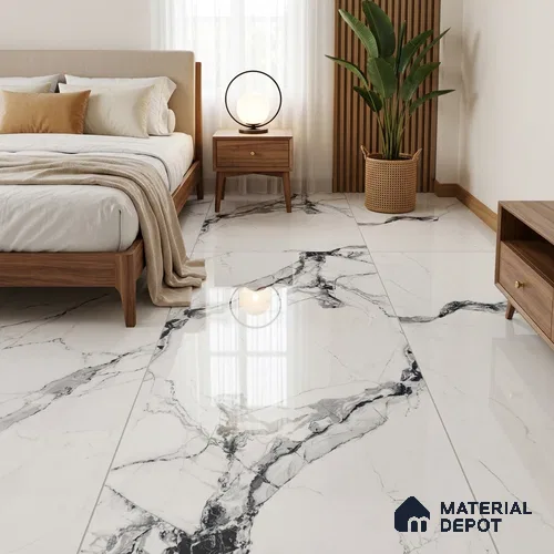 Budget Friendly Marble Floor & Wall Tile Value For Money TL 05595 Grey Belleza 4 ft x 2 ft - Vitrified Glossy Finish -9 mm | 4 Random Design | Suitable for Living Room, Bedroom & Bathroom