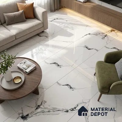 Budget Friendly Marble Statuario Wall & Floor Value For Money Tile TL 05595 Off-White 4 ft x 2 ft Glossy Finish Vitrified Tile - 9 mm | 4 Random Designs | Suitable For Living Room, Bedroom, Dining