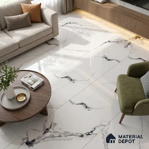 Budget Friendly Marble Statuario Wall & Floor Value For Money Tile TL 05595 Off-White 4 ft x 2 ft Glossy Finish Vitrified Tile - 9 mm | 4 Random Designs | Suitable For Living Room, Bedroom, Dining