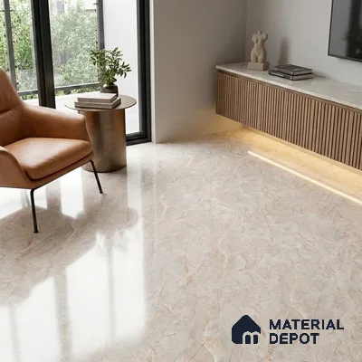 Budget Friendly Marble Crema Marfil Wall & Floor Value For Money Tile TL 05596 Wheat Beige 4 ft x 2 ft Glossy Finish Vitrified Tile - 9 mm | 4 Random Designs | Suitable For Living Room, Bedroom, Dining