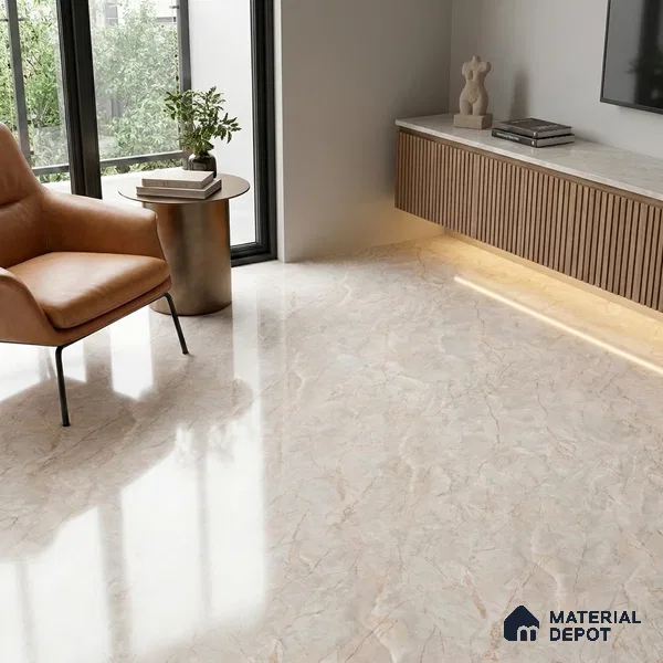 Budget Friendly Marble Crema Marfil Wall & Floor Value For Money Tile TL 05596 Wheat Beige 4 ft x 2 ft Glossy Finish Vitrified Tile - 9 mm | 4 Random Designs | Suitable For Living Room, Bedroom, Dining