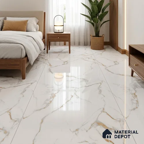 Budget Friendly Marble Floor & Wall Tile Value For Money TL 05599 White Napes 4 ft x 2 ft - Vitrified Glossy Finish -9 mm | 3 Random Design | Suitable for Living Room, Bedroom & Bathroom