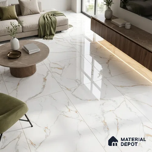 Budget Friendly Marble Calacatta Wall & Floor Value For Money Tile TL 05599 Off-White 4 ft x 2 ft Glossy Finish Vitrified Tile - 9 mm | 3 Random Designs | Suitable For Living Room, Bedroom, Dining