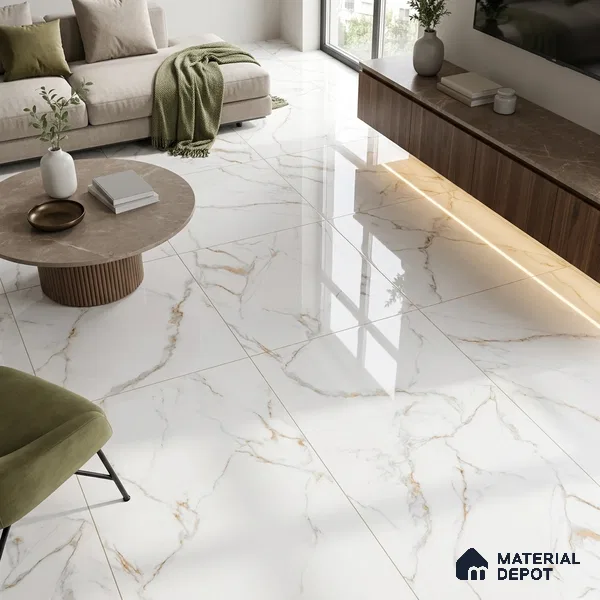 Budget Friendly Marble Calacatta Wall & Floor Value For Money Tile TL 05599 Off-White 4 ft x 2 ft Glossy Finish Vitrified Tile - 9 mm | 3 Random Designs | Suitable For Living Room, Bedroom, Dining
