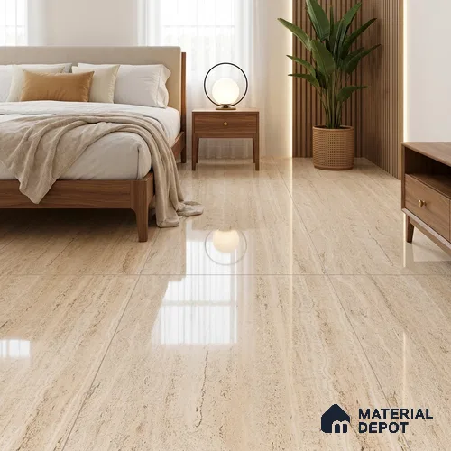 Budget Friendly Marble Floor & Wall Tile Value For Money TL 05600 Frosted Almond 4 ft x 2 ft - Vitrified Glossy Finish -9 mm | Suitable for Living Room, Bedroom & Bathroom
