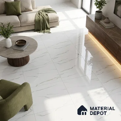 Budget Friendly Marble Statuario Wall & Floor Value For Money Tile TL 05601 Off-White 4 ft x 2 ft Glossy Finish Vitrified Tile - 9 mm | 3 Random Designs | Suitable For Living Room, Bedroom, Dining